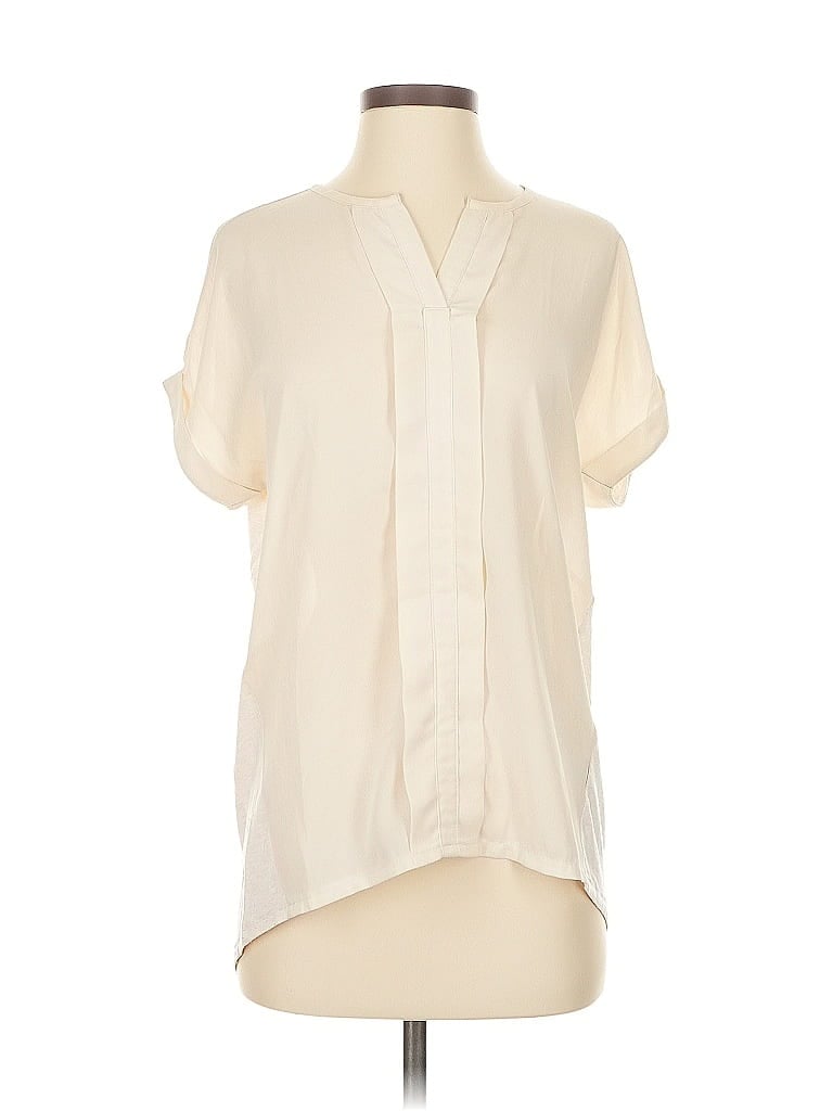 Pre-owned Blue Saks Fifth Avenue Short Sleeve Blouse In White