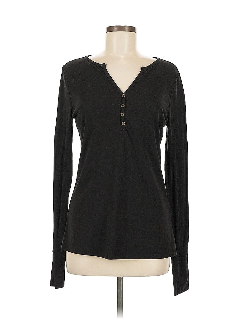 Pre-owned Doe & Rae Long Sleeve Henley Shirt In Black
