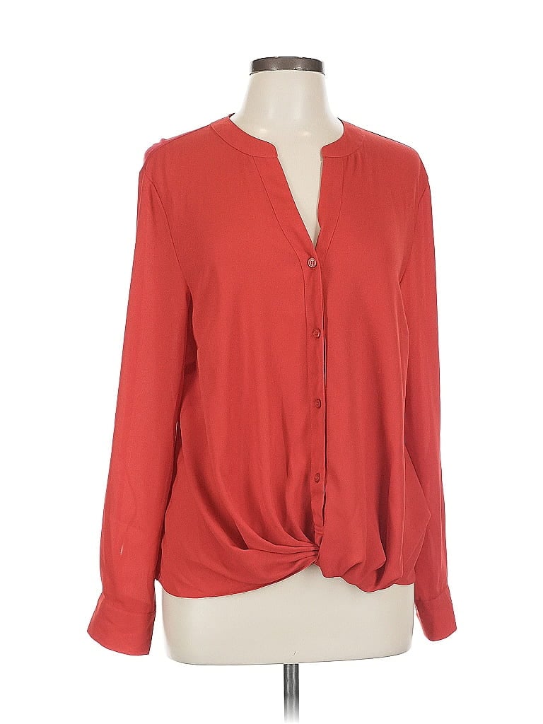 Pre-owned Inc International Concepts Long Sleeve Blouse In Red