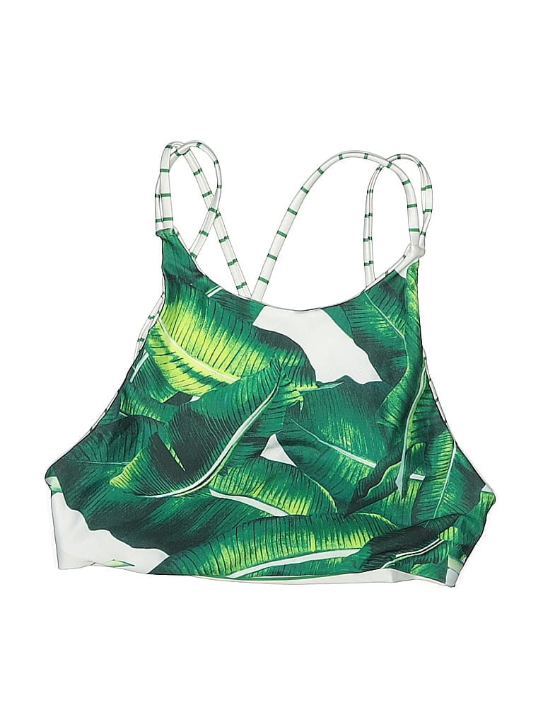 Pre-owned Unbranded Swimsuit Top Green Tropical Pattern Swimwear