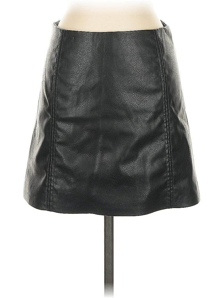 Pre-owned H&m Faux Leather Skirt In Black