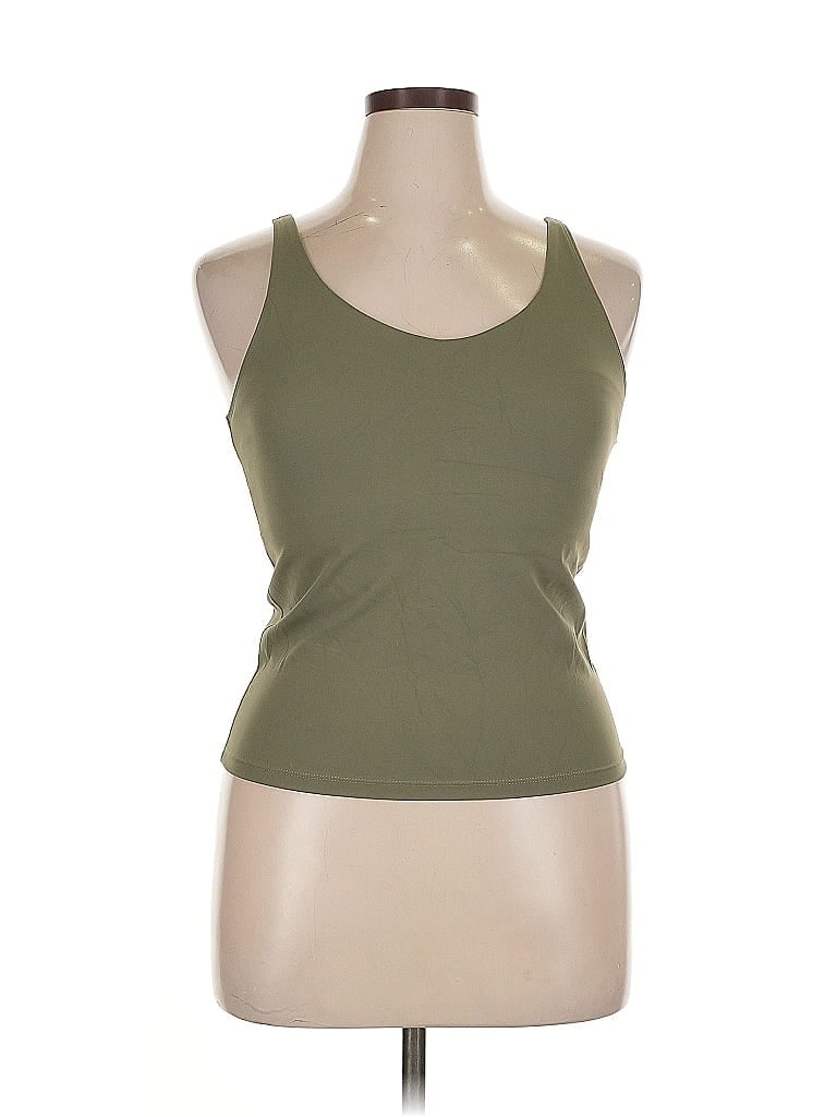 Pre-owned Poshdivah Tank Top Green Solid Pattern Scoop Neck Tops