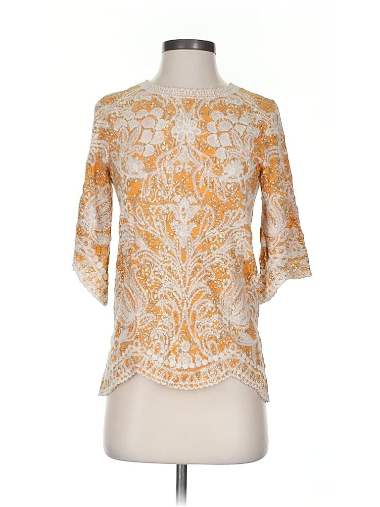 Pre-owned Solitaire 3/4 Sleeve Blouse In Orange
