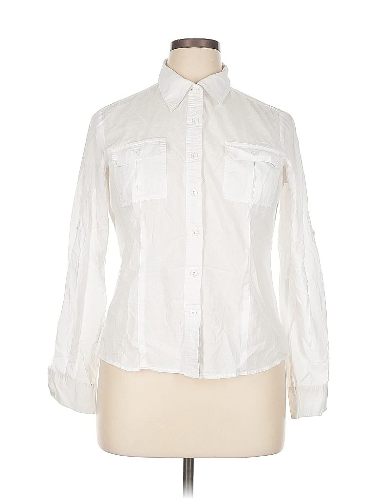 Pre-owned Rafaella Long Sleeve Button Down Shirt In White