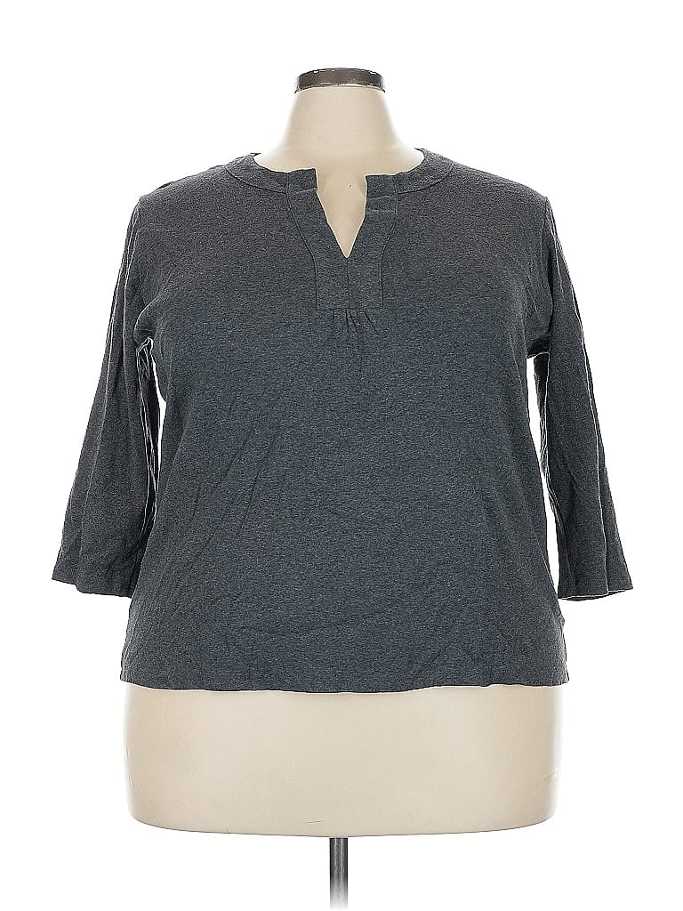 Pre-owned Jones New York Sport 3/4 Sleeve Top Gray Keyhole Neckline Tops