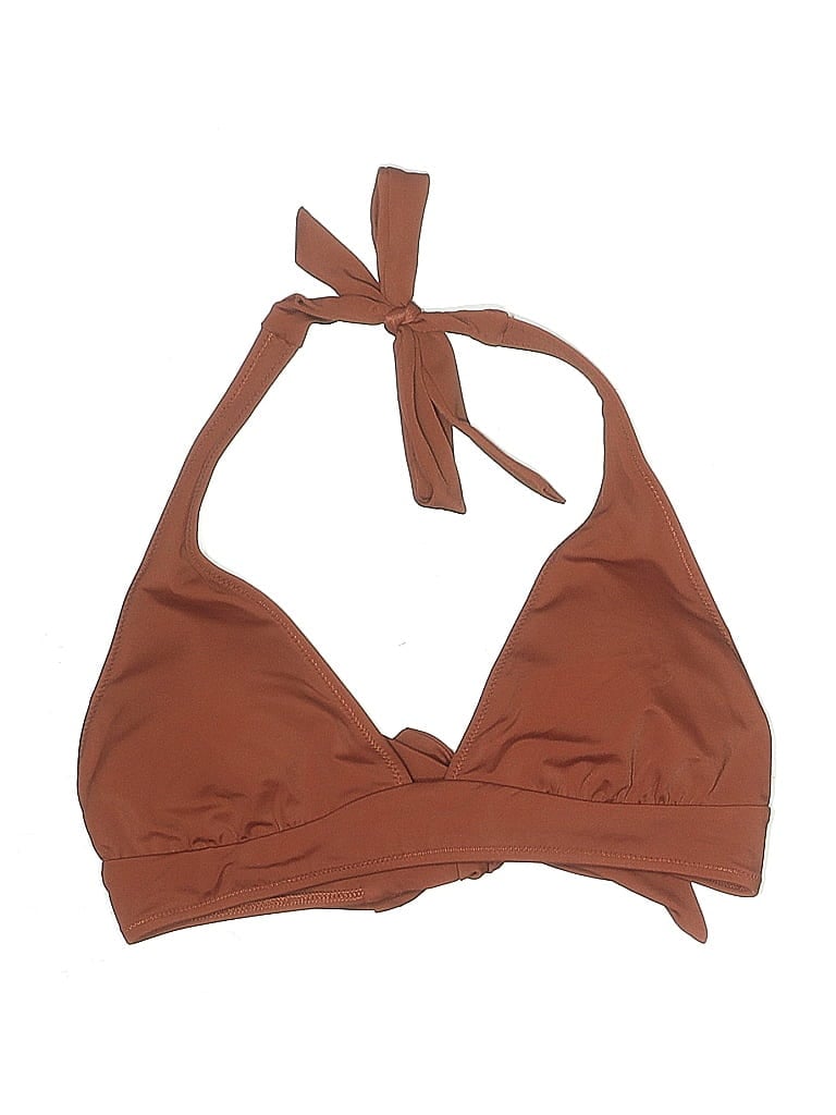 Pre-owned Amazon Essentials Swimsuit Top Brown Solid Pattern Swimwear