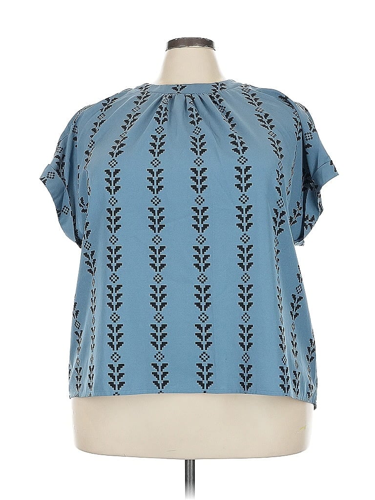 Pre-owned Shein Curve Short Sleeve Blouse In Blue