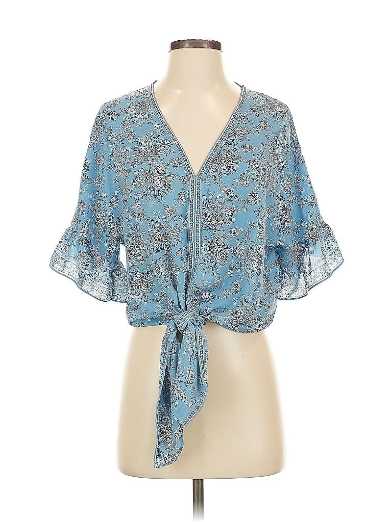 Pre-owned Max Studio Short Sleeve Blouse In Blue