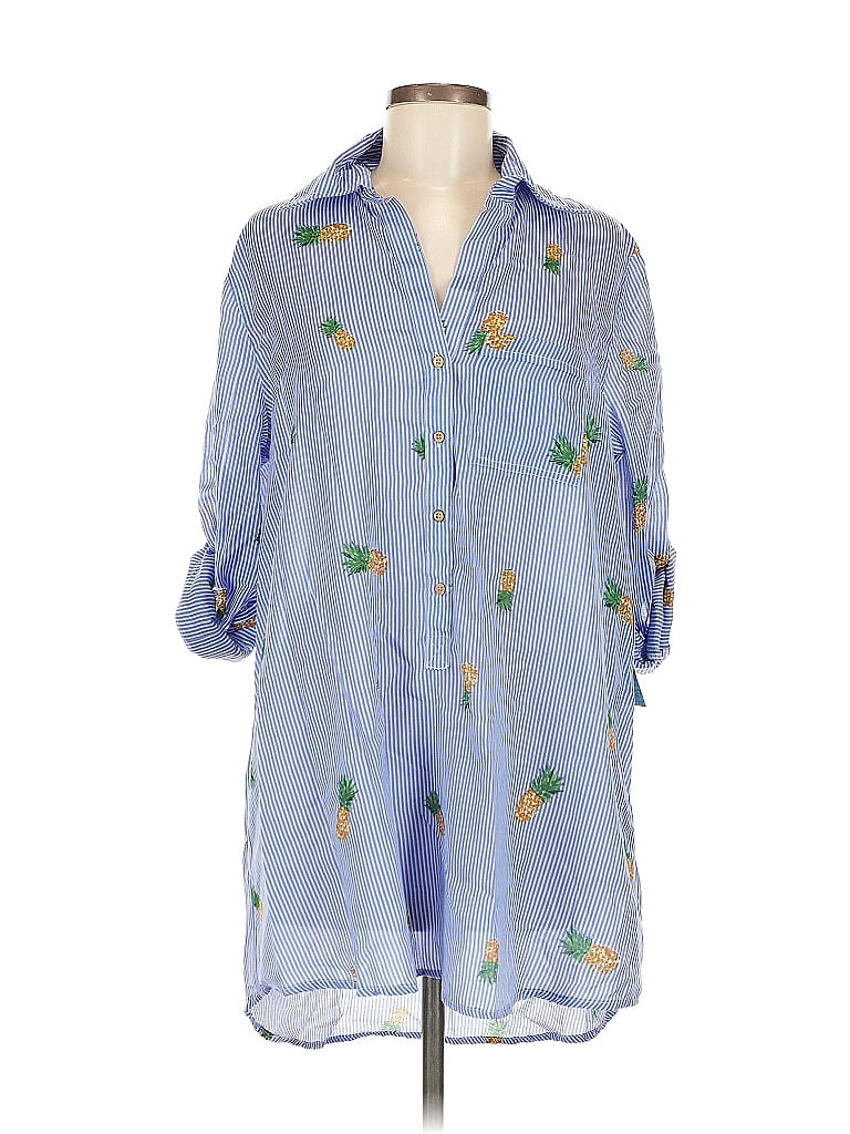 Pre-owned Assorted Brands 3/4 Sleeve Button Down Shirt In Blue