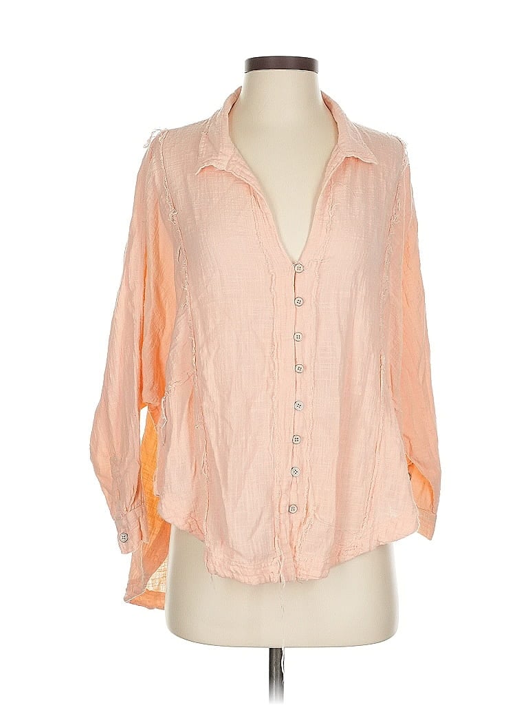 Pre-owned We The Free 3/4 Sleeve Button Down Shirt In Orange