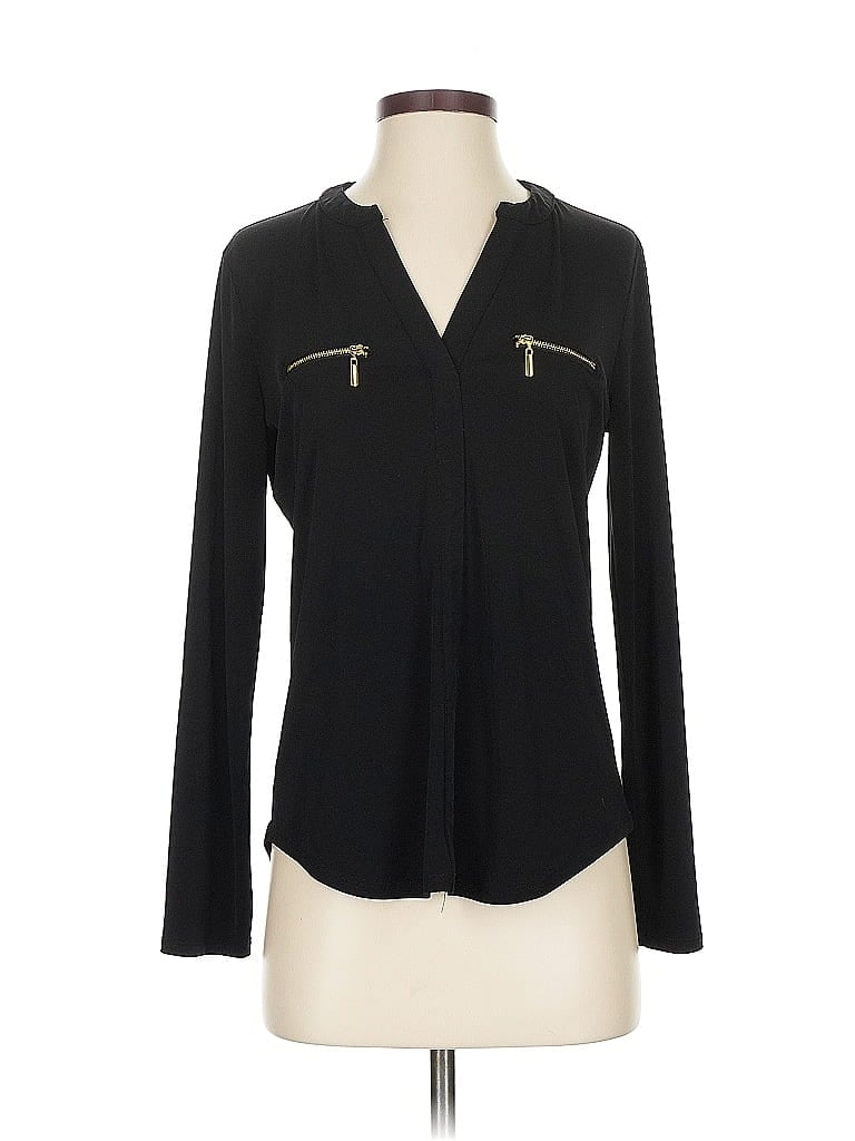 Pre-owned Inc International Concepts Long Sleeve Blouse In Black
