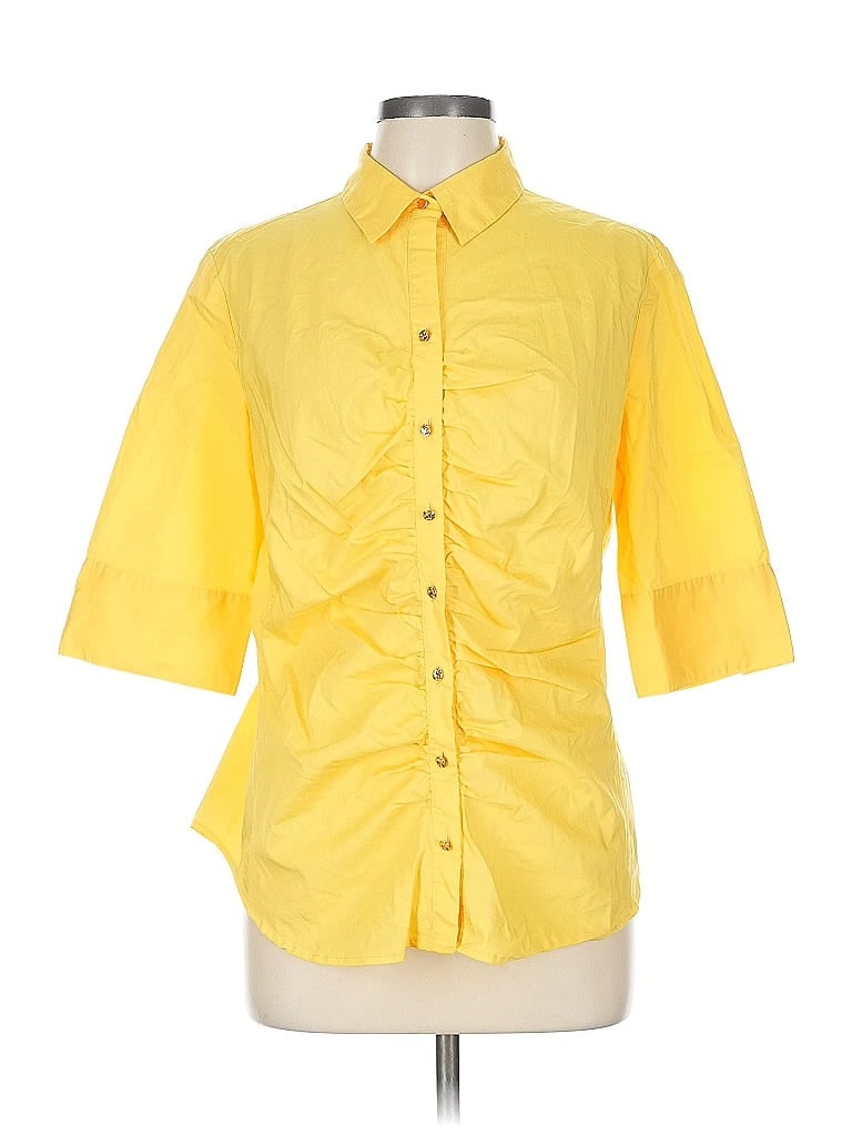 Pre-owned 7th Avenue Design Studio New York & Company 3/4 Sleeve Button Down Shirt In Yellow