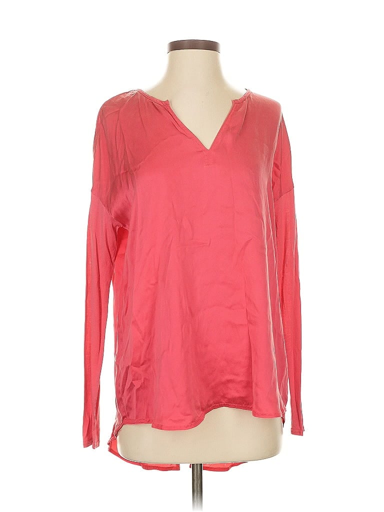 Pre-owned Go By Go Silk Long Sleeve Silk Top Pink V Neck Tops
