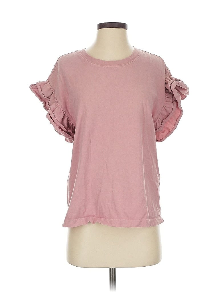 Pre-owned Current Elliott Short Sleeve Top Pink Ruffles Neckline Tops