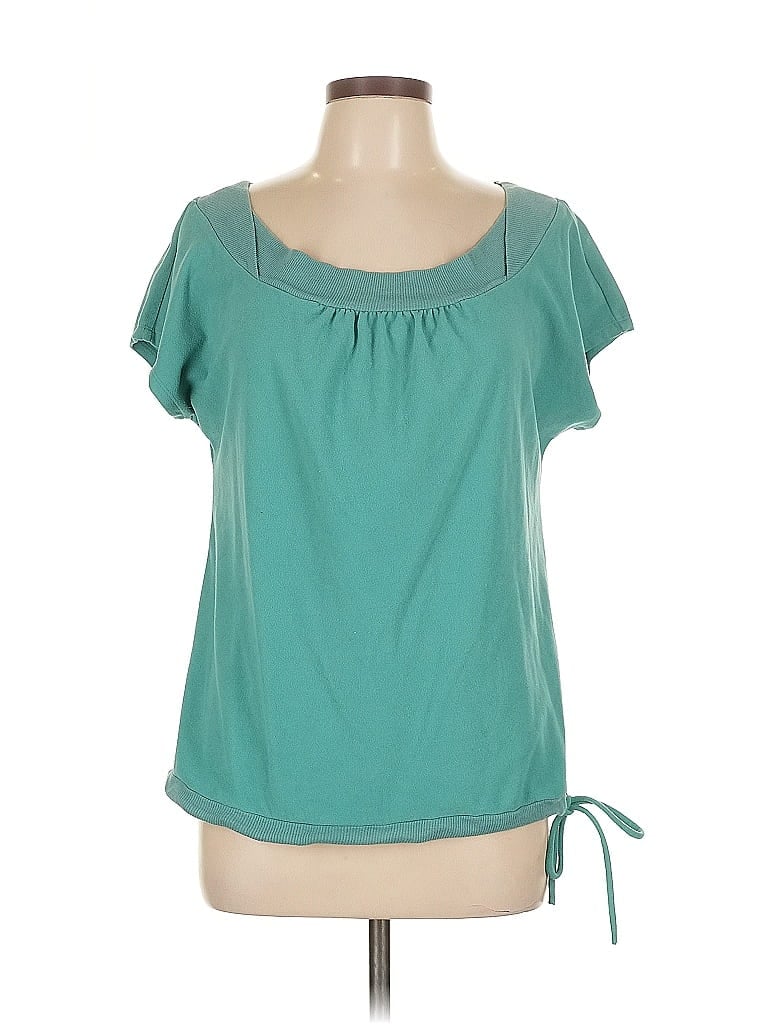Pre-owned Bcbgeneration Short Sleeve Top Teal Scoop Neck Tops In Blue