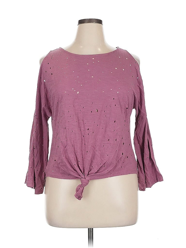 Pre-owned Iris 3/4 Sleeve Top Purple Keyhole Neckline Tops