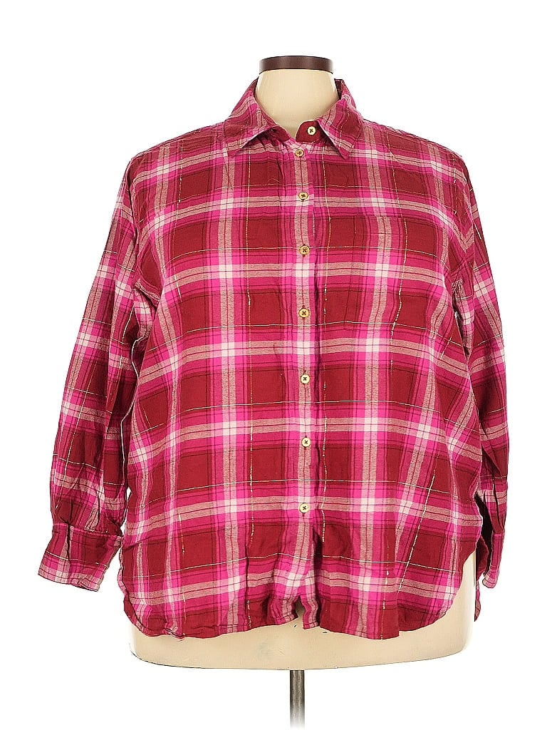 Pre-owned Lane Bryant 3/4 Sleeve Button Down Shirt In Burgundy