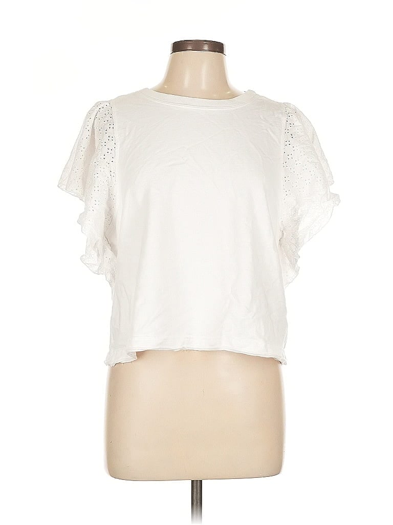 Click to view more detailed imagery on our partner's website Pre-owned Michael Stars Short Sleeve Top White Ruffles Neckline Tops