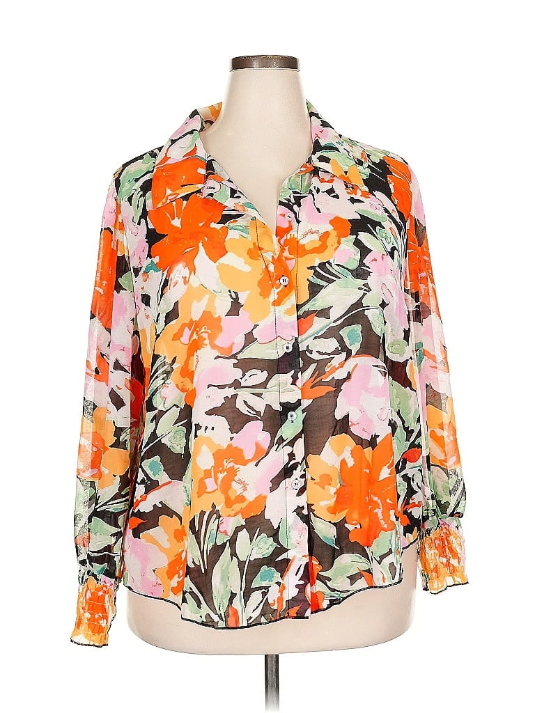 Pre-owned Shein Curve Long Sleeve Blouse In Orange