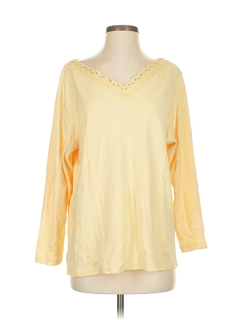 Pre-owned White Stag Long Sleeve Top Yellow Scoop Neck Tops