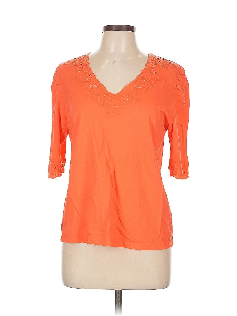 Charter Club 3/4 Sleeve Top Orange V Neck Tops In Orange