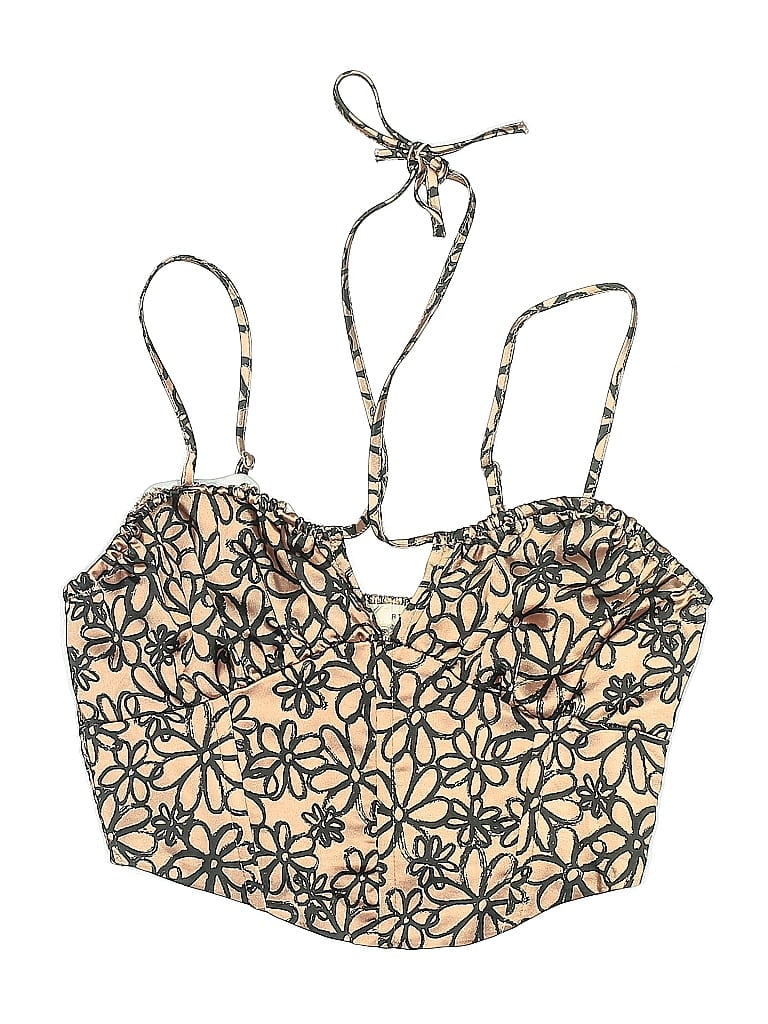 Pre-owned La Hearts Swimsuit Top Gold Floral Pattern Swimwear