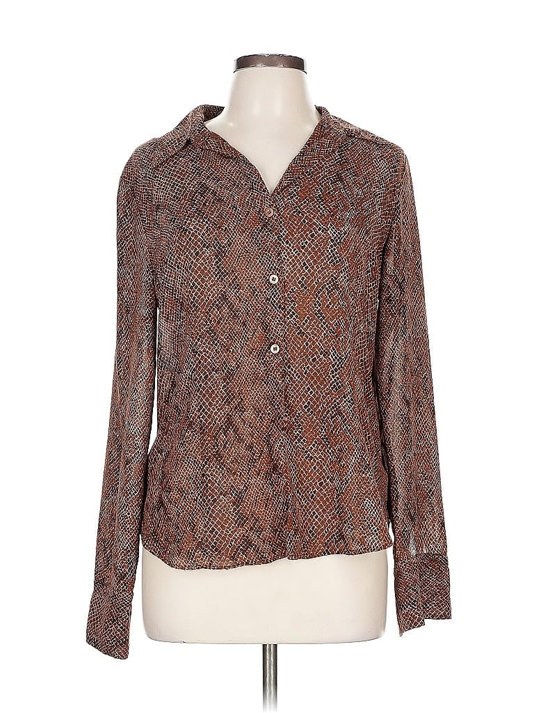 Pre-owned New York And Company Long Sleeve Blouse In Brown