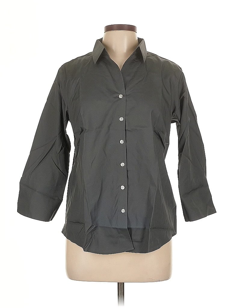 Pre-owned Lands' End 3/4 Sleeve Button Down Shirt In Gray