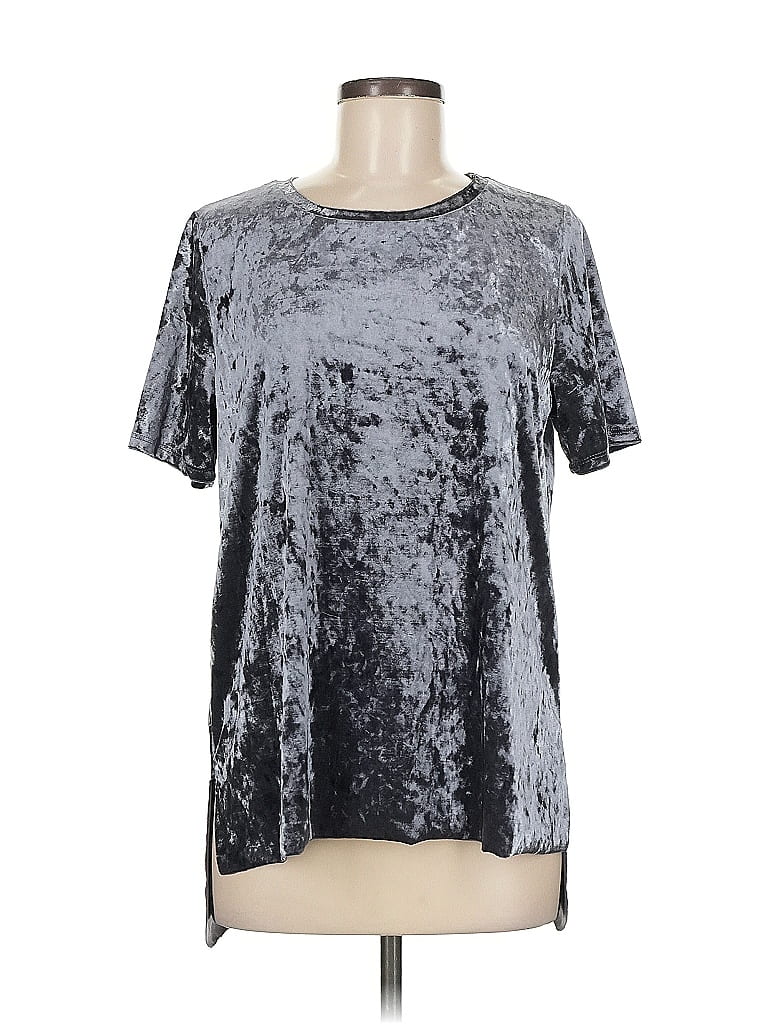 Pre-owned Cotton Bleu Short Sleeve Top Gray Metallic Pattern Crew Neck Tops