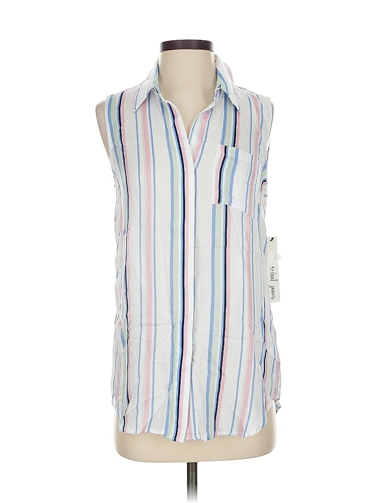 Pre-owned Tribal Jeans Sleeveless Button Down Shirt In White