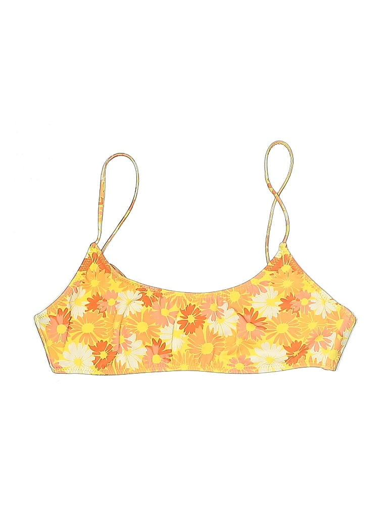 Pre-owned La Hearts Swimsuit Top Yellow Floral Pattern Swimwear