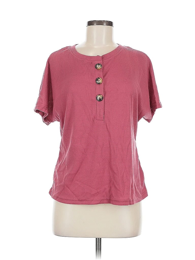 Pre-owned Unbranded Short Sleeve Henley Shirt In Pink