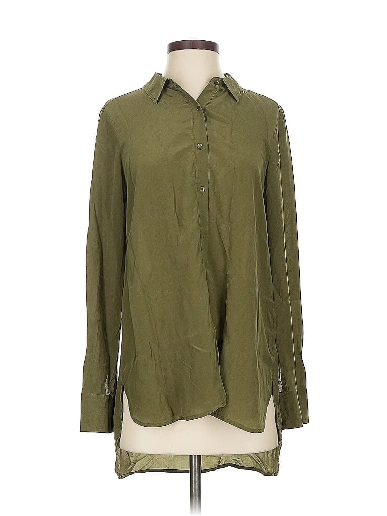 Pre-owned Eileen Fisher Long Sleeve Button Down Shirt In Green
