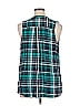 Fun2Fun 100% Rayon Plaid Teal Green Sleeveless Button-Down Shirt Size 1X - photo 2