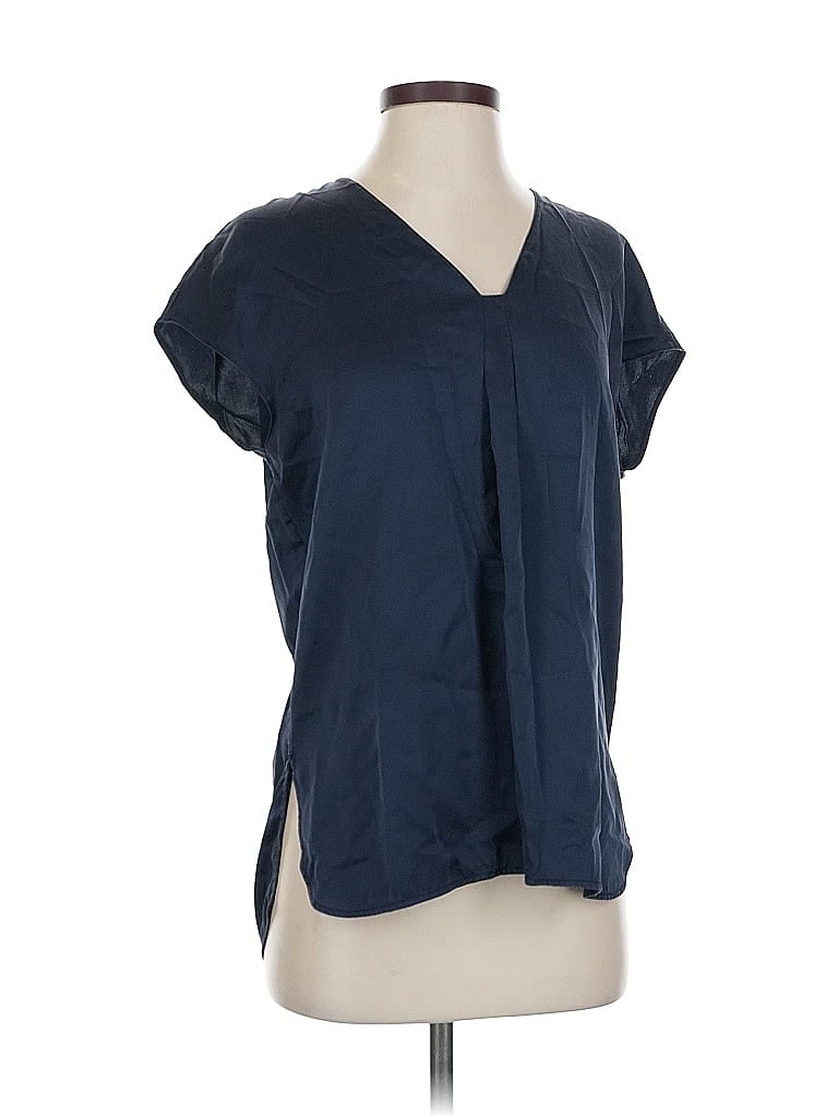 Pre-owned Vince Short Sleeve Silk Top Blue V Neck Tops