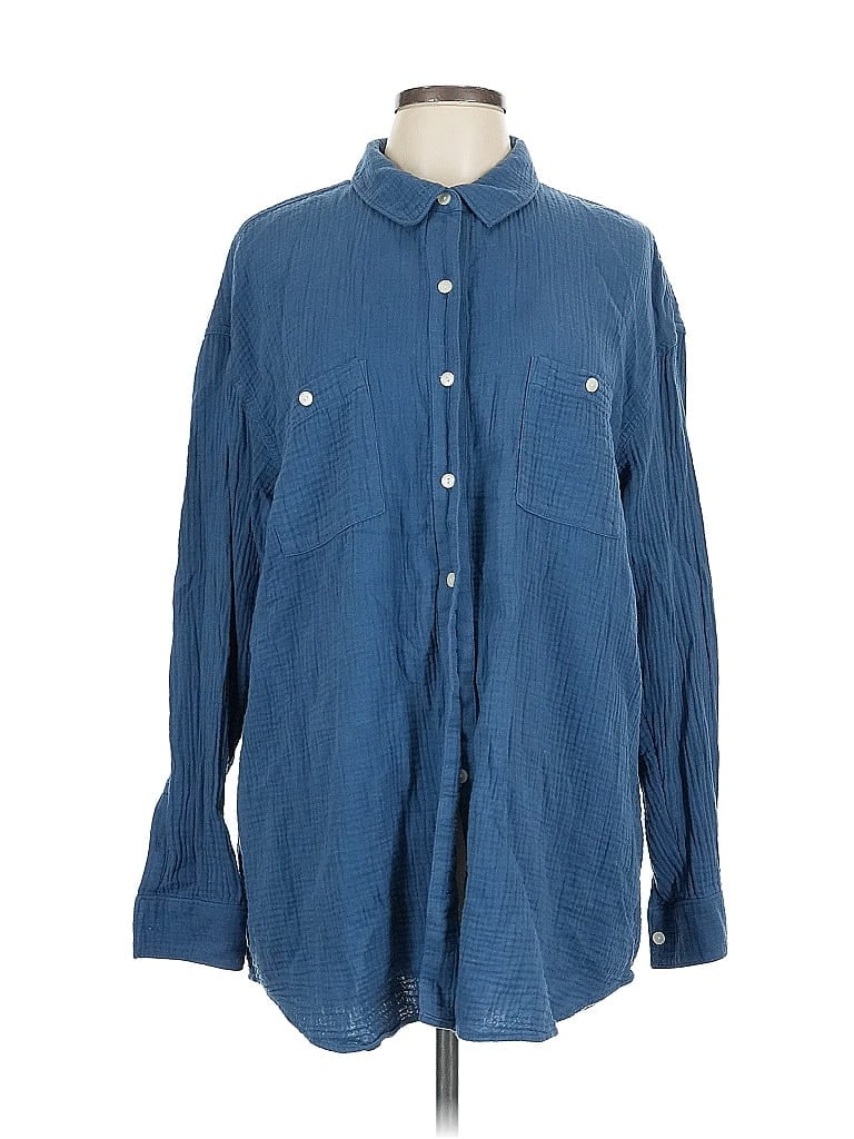 Pre-owned Caslon Long Sleeve Button Down Shirt In Blue