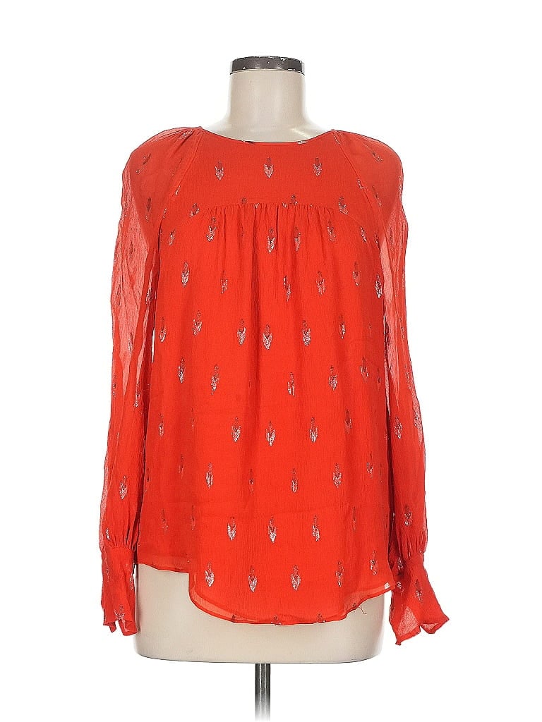 Pre-owned Joie Long Sleeve Silk Top Red Keyhole Neckline Tops