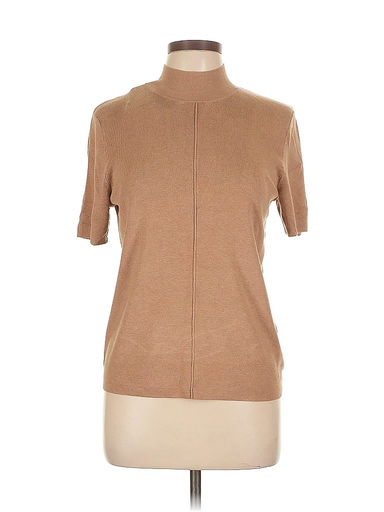 INDUSTRY Pre-owned Short Sleeve Top Tan Turtleneck Tops In Brown