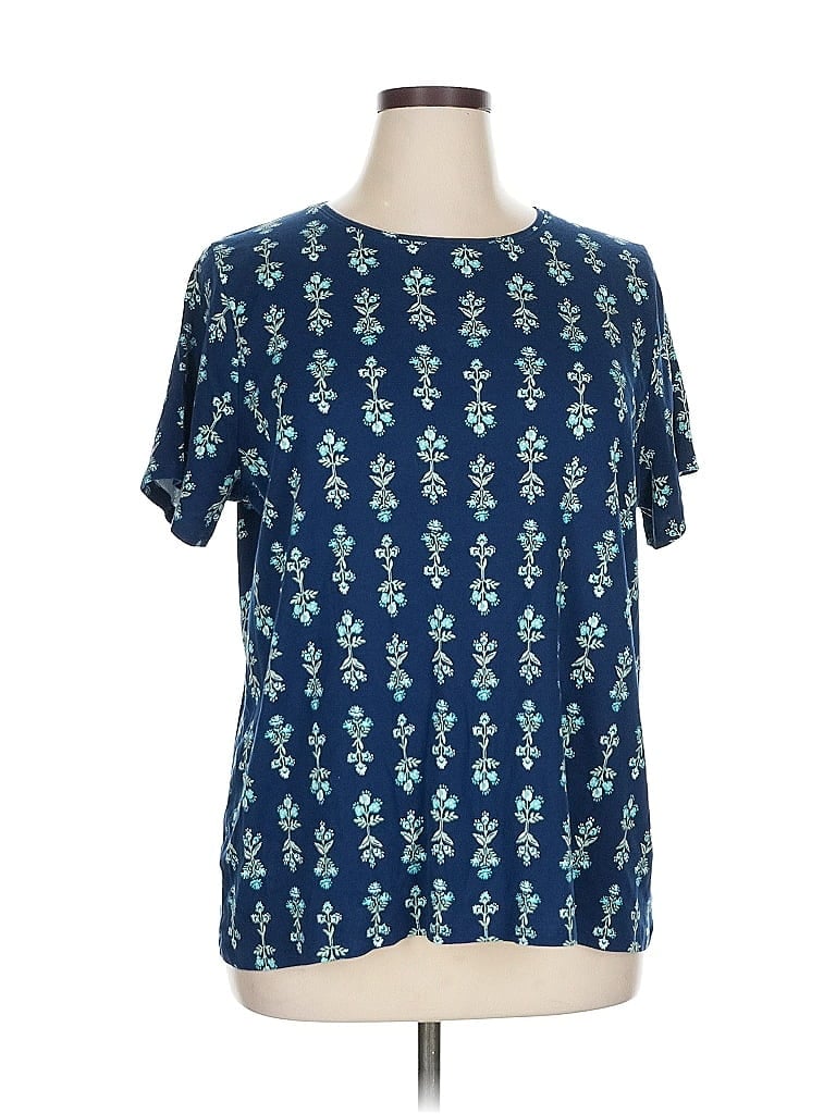 Pre-owned Croft & Barrow Short Sleeve Top Blue Stars Pattern Crew Neck Tops