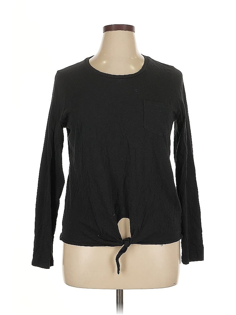 Pre-owned J.crew Mercantile Long Sleeve Top Black Keyhole Neckline Tops