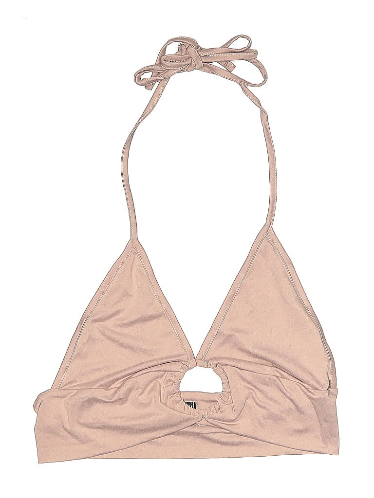 Pre-owned Shein Swimsuit Top Tan Solid Pattern Swimwear In Brown