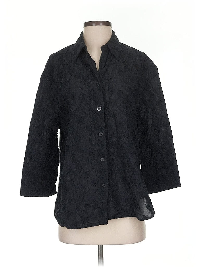 Pre-owned Assorted Brands 3/4 Sleeve Button Down Shirt In Black