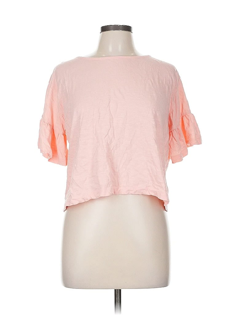 Pre-owned Zara W&b Collection Short Sleeve Top Pink Keyhole Neckline Tops