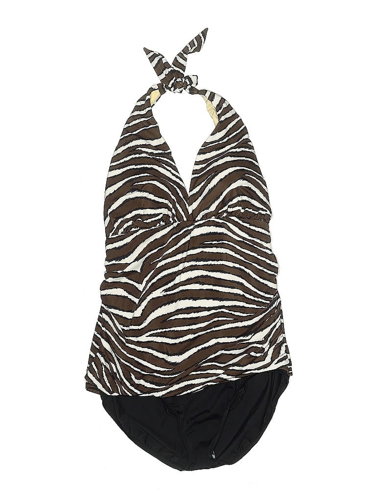 Pre-owned Inc International Concepts Swimsuit Top Brown Animal Print Pattern Swimwear