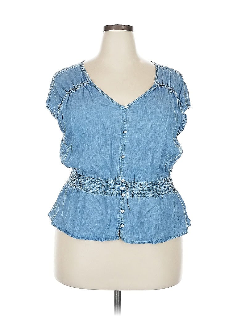 Pre-owned Sonoma Goods For Life Short Sleeve Top Blue Sweetheart Neckline Tops