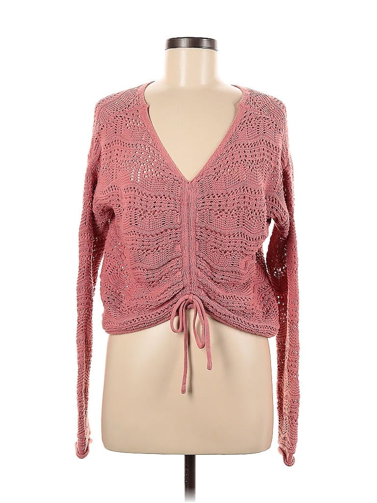 Click to view more detailed imagery on our partner's website Pre-owned Jessica Simpson Long Sleeve Top Pink Plunge Neckline Tops