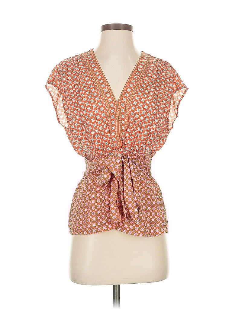 Pre-owned Max Studio Short Sleeve Blouse In Orange