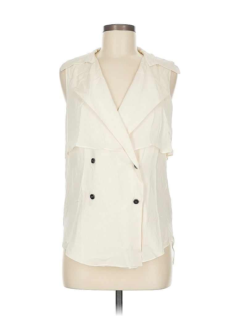 Pre-owned Haute Hippie Sleeveless Silk Top Ivory Plunge Neckline Tops In White