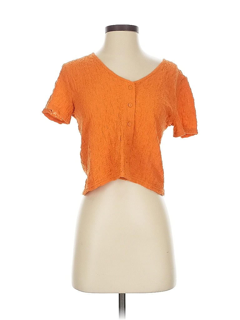 Pre-owned Mng Short Sleeve Top Orange V Neck Tops
