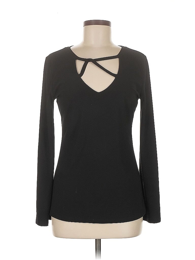 Pre-owned Inc International Concepts Long Sleeve Top Black Keyhole Neckline Tops
